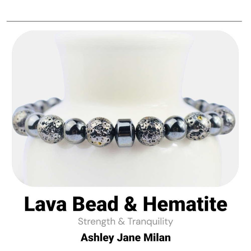 MENS | Gemstone Lava & Hematite Gemstone Bracelet Gift Anniversary